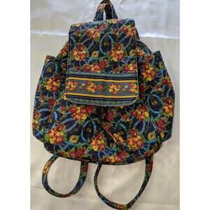 Cute Quilted Fabric Drawstring Backpack Purse Roses Floral Pattern Colorful